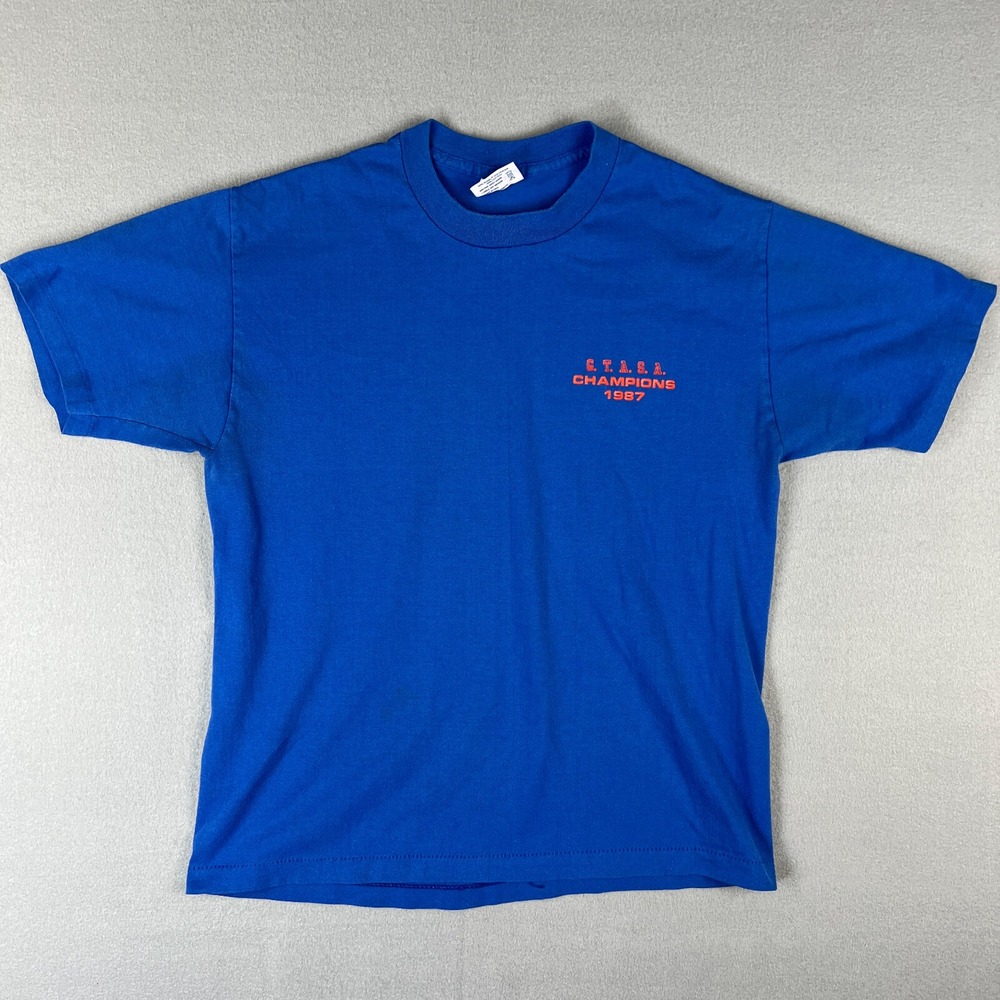 VTG GTASA Champions 1987 T Shirt Fits Medium Blue Single Stich 1980s Made in USA